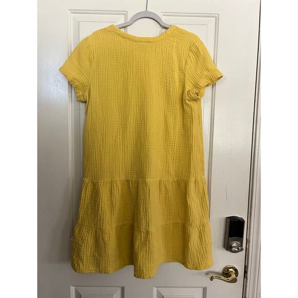 J. Jill Women's Gauzey Cotton Yellow Tiered Flowy Button Down Dress Size Medium - Picture 4 of 5